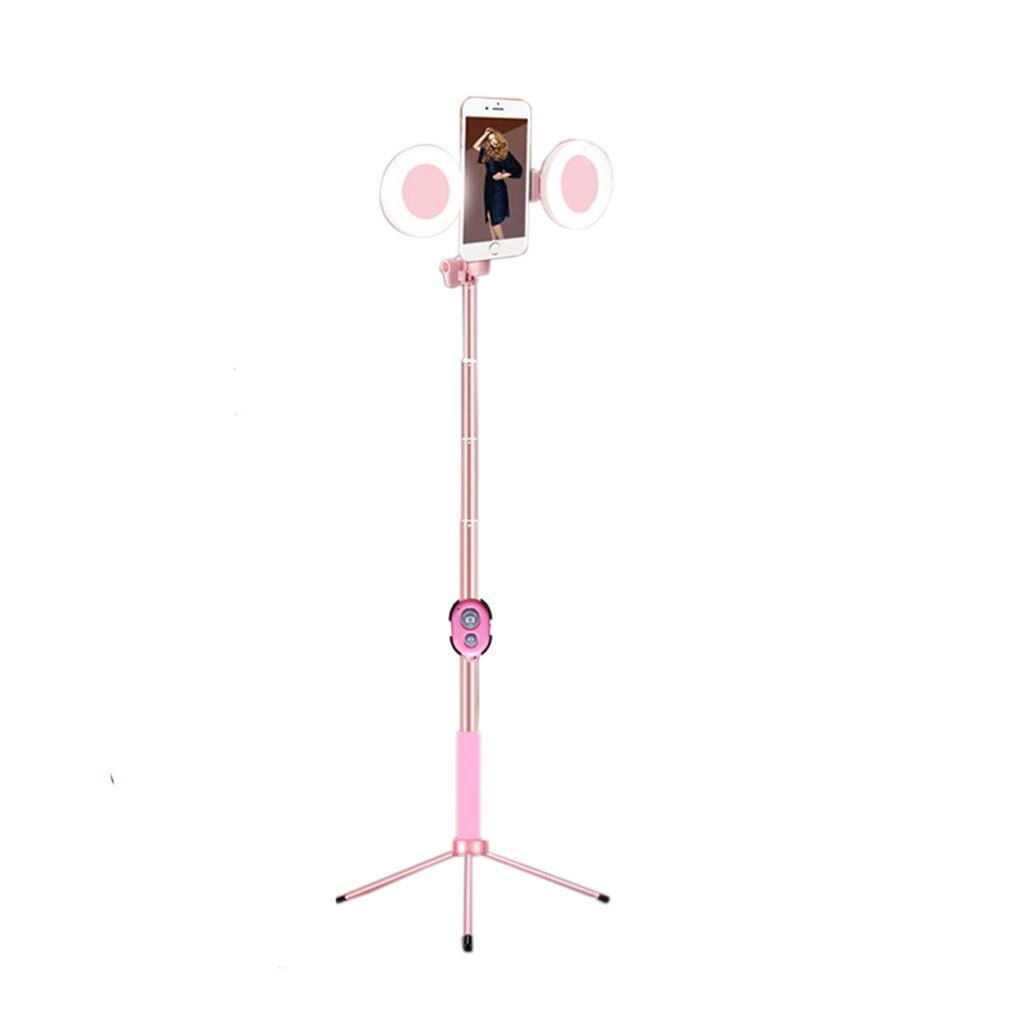 Extendable bluetooth Selfie Stick with LED Ring Fill-Light Foldable Live Tripod: B