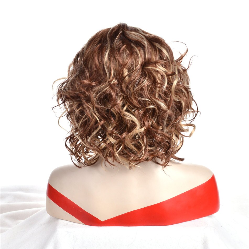 Perruque synthétique courte brune, bouclée et rebondissante, en fibre de haute température, pour femmes, 7261