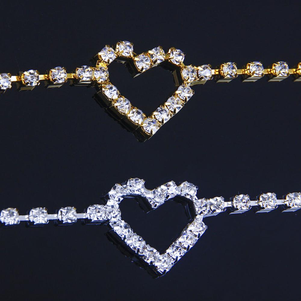 Eenvoudige Hart Crystal Rhinestone Enkelband Ketting Armband Goud Zilver Kleur Voor Vrouwen Barefoot Beach Sandal Voet Enkelbandje Sieraden