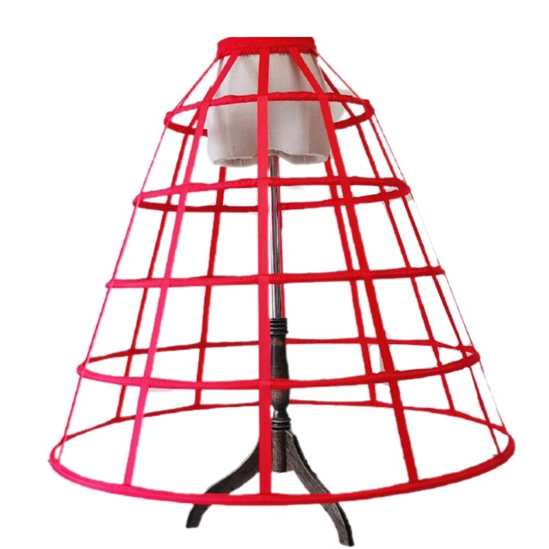 Womens Hollow Out Caged 5-Hoop Bustle Victorian Petticoat Skirt Wedding Bridal Dress Cosplay Pannier Crinoline Underskirt: Red