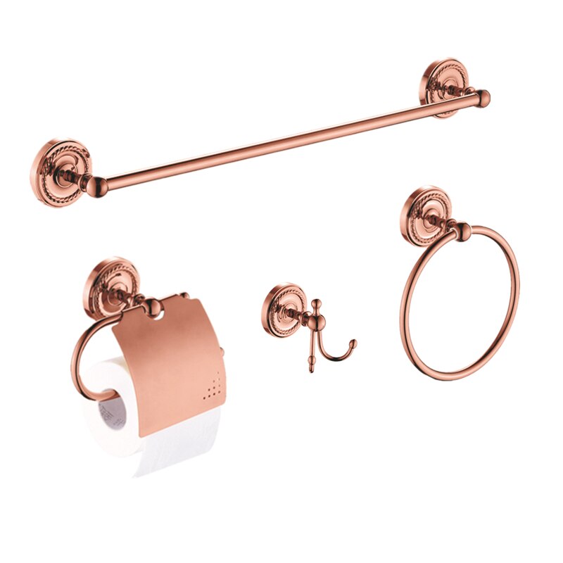 Toiletrolhouder Gepolijst Jas Haak 2 Pcs Antiek Rose Gold Brass Handdoekring Wall Mounted Robe Hook Badkamer Accessoires set