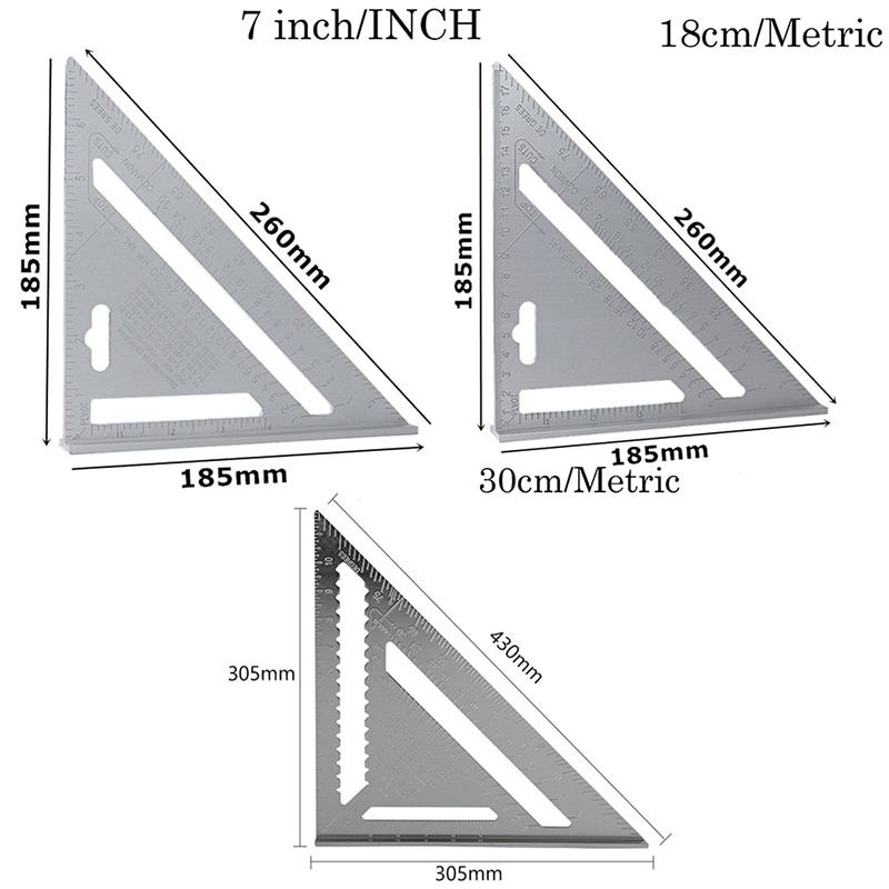 7inch/18cm/30cm Metric Triangle Angle Protractor Aluminum Alloy Speed Try Square Carpenter's Measuring ruler Layout Tool