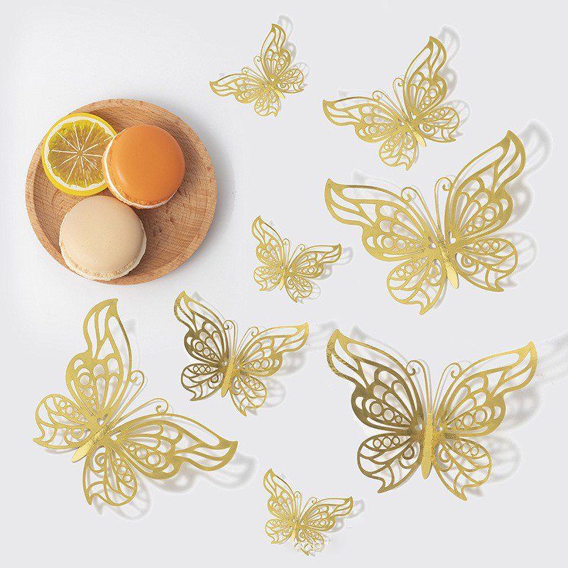48 piezas de decoración de pared de mariposa 3D, 4 estilos, 3 tamaños, decoraciones de mariposas doradas para decoraciones de habitación de pastel de de cumpleaños de mariposa