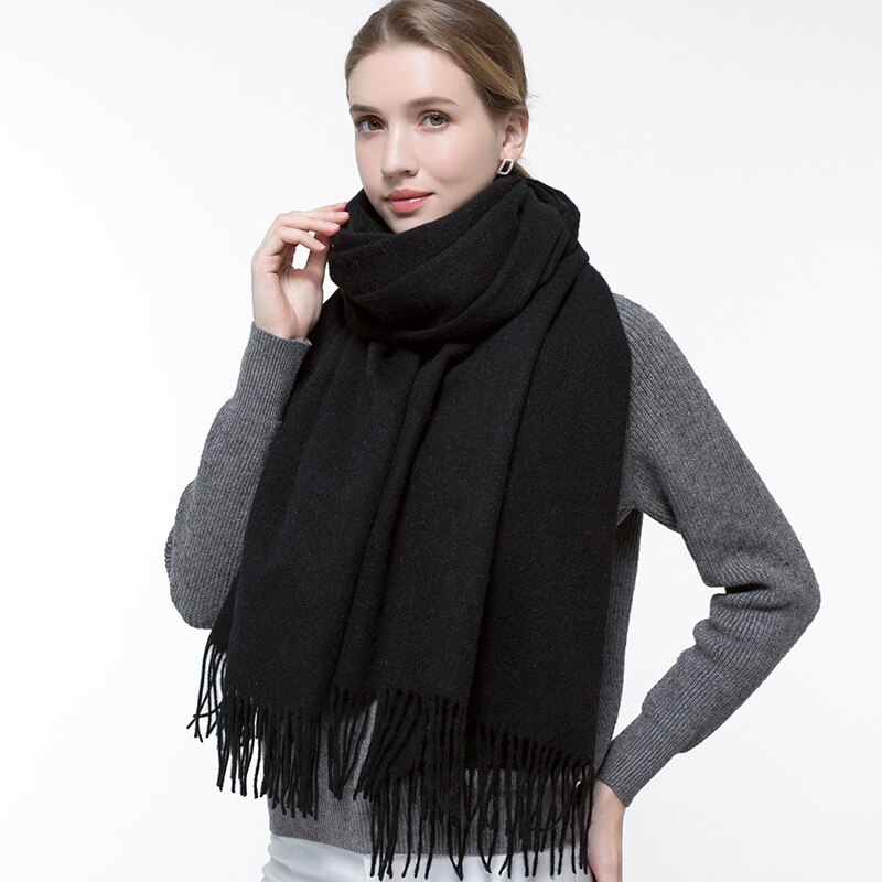 Efterår visne uld tørklæde kvinder tykkere varme echarpe wraps damer cashmere foulard femme solid kamel fine uld tørklæder