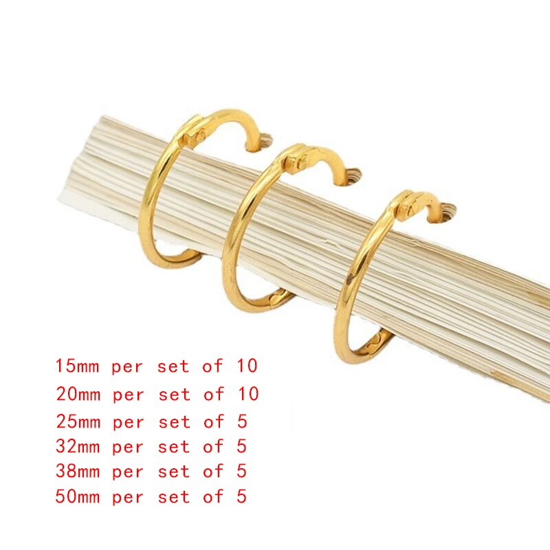 5-10Pcs/Set Gold Metal Ring Binder 15-50mm DIY Loose-leaf Book Hoops Opening Office Binding Supplie Photo Albums