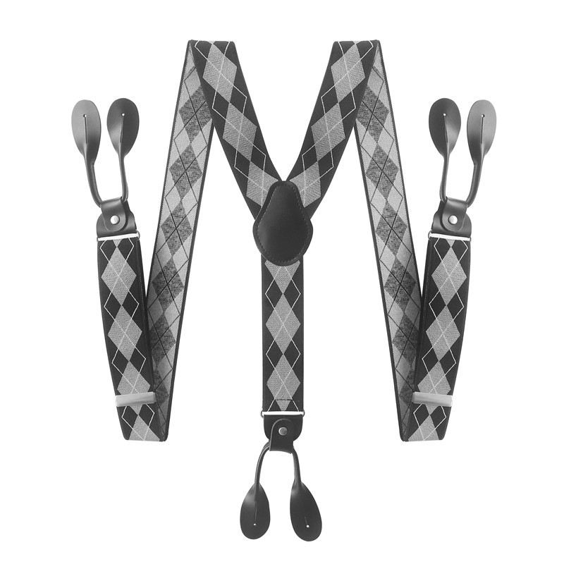 Bretelle Vintage ▾ da uomo di larghezza 3,5 cm con estremità a bottone in pelle PU nera rifinita con retrò a Y, bretelle elastiche regolabili per pantaloni, cintura