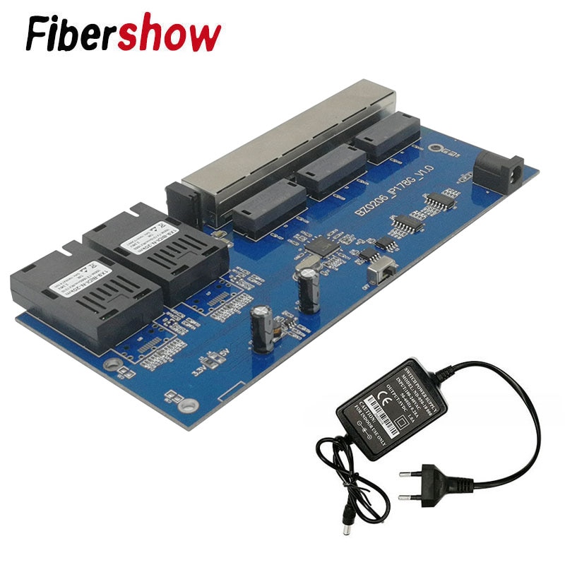 Ethernet Fiber switch 6 RJ45 2 SC Optical Media Converter Single Mode fiber Port PCB 10/100M