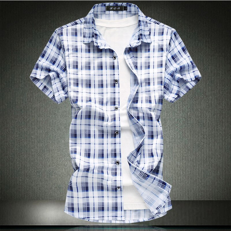 Miesten paidat korkea ruudullinen miesten lyhythihainen ylisuuri paita ruskea sininen plus koko m -4xl 5xl 6xl 7xl #3734