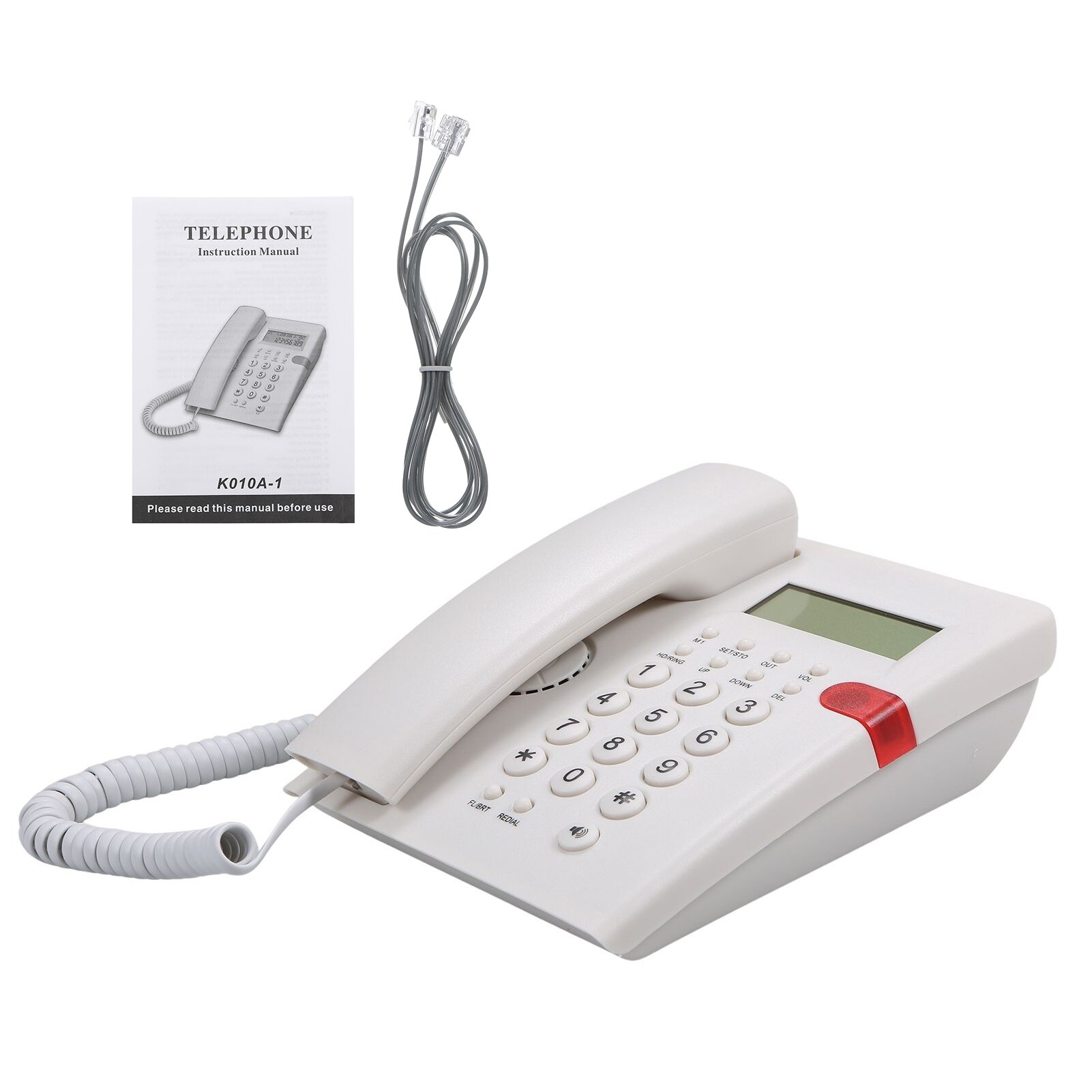 Teléfono fijo sin batería de escritorio con identificación de llamadas, pantalla LCD ajustable, brillo, línea telefónica de EE. UU.