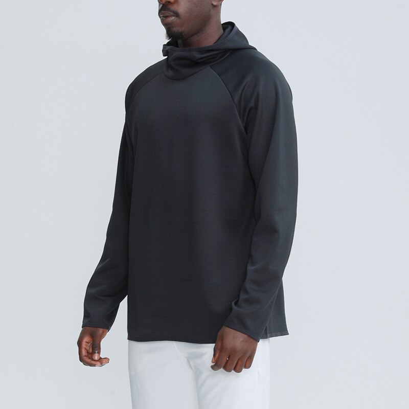 Sudadera con capucha de manga larga para hombre, ropa deportiva de color puro con cuello levantado, hipster, entrenamiento, fitness, otoño e invierno, nueva: XXL / Negro