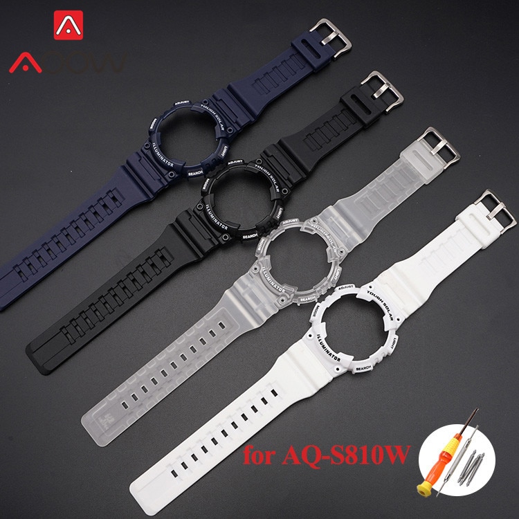 Resin Strap Bezel for Casio AQ-S810W AQS810 Sport Waterproof Men Replacement Bracelet Watch Band Protective Case Transparent