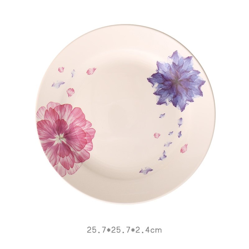 Plato de cerámica de flores para desayuno, platos de postre para pastel, estilo granja, plato de ensalada de frutas, hueso, bandeja de servicio para restaurante occidental: E