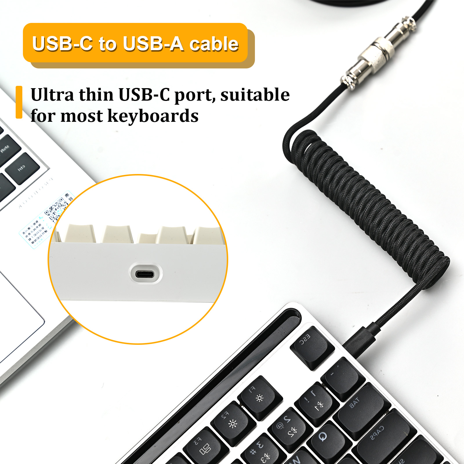 NNBILI Cable enrollado para teclado mecánico, Cable tipo C, puerto USB, aviador, Cable bobinado, accesorios para teclado de Juegos de ordenador de escritorio