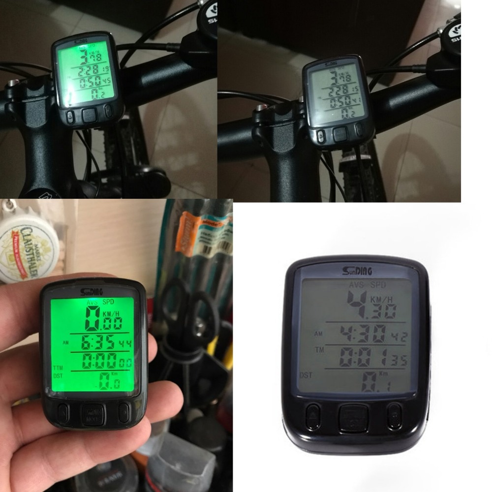 Sunding  sd 563b vandtæt lcd-skærm cykel cykel cykel computer kilometertæller speedometer med grøn baggrundsbelysning stil