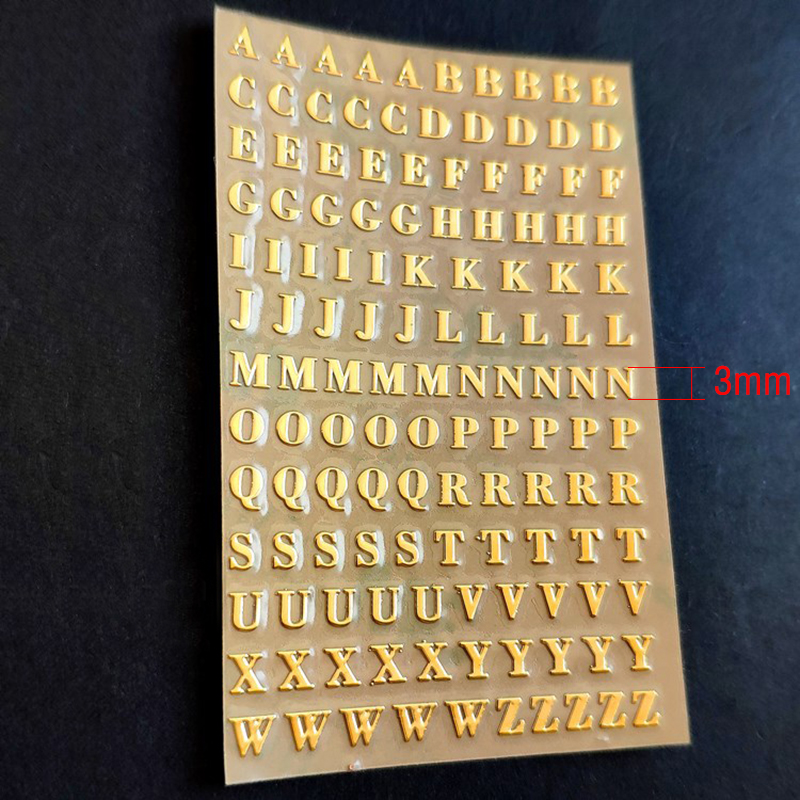 1 hoja de pegatinas de letras en inglés dorado 3D duraderas impermeables de PVC para fotos, álbumes, decoración, mayúsculas, alfanuméricas: Blanco