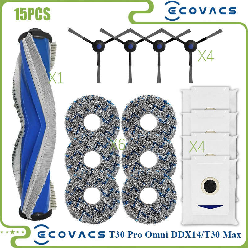 per Ecovacs Deebot T30 pro OMNI / T30 Max / T30 / DDX14 Aspirapolvere Spazzola laterale principale Filtro HEPA Mocio Panno Parti di ricambio: grigio