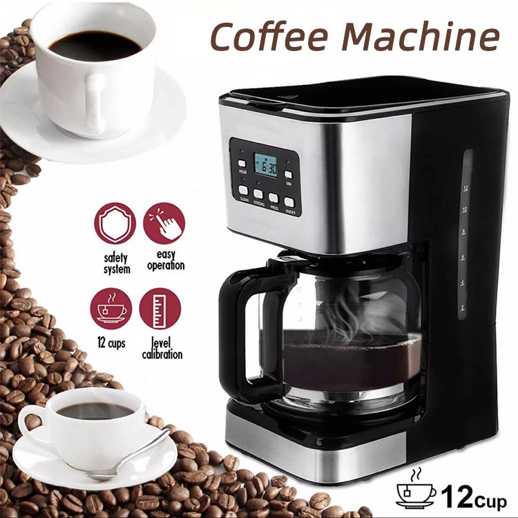 Automatic Electric Office Drip Coffee Machine 12 Cups Black Espresso Coffee American Boiled Tea 950W Machine