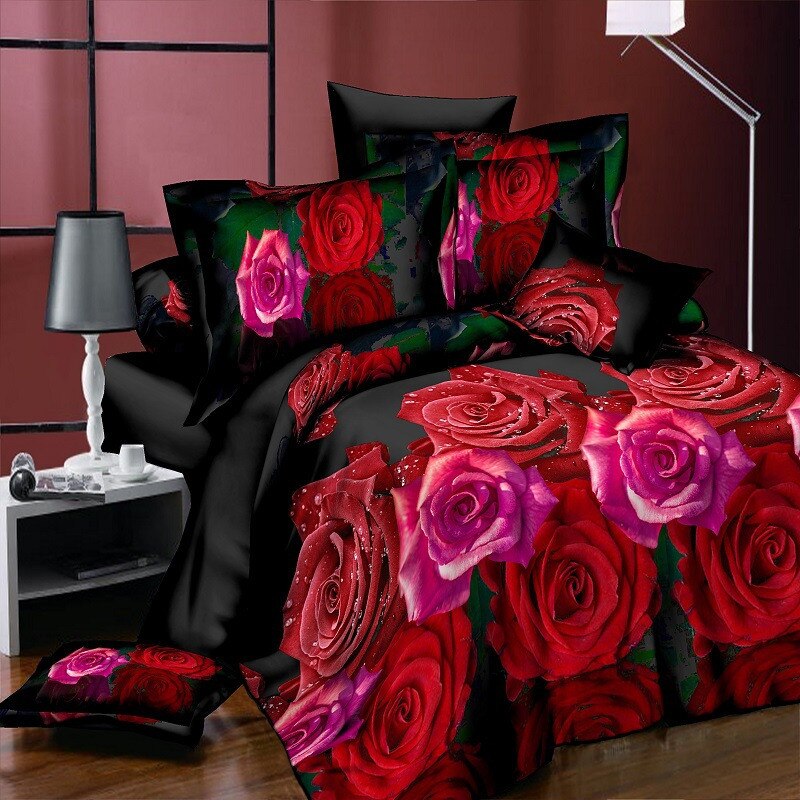 3d romantic wedding rose bedding set duvet cover pillow case queen twin size bed linen set: ZXduocai / 150x200 2pcs