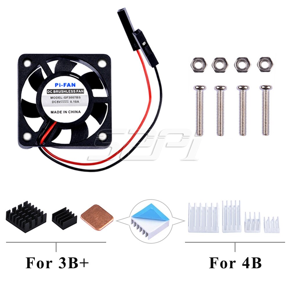 52Pi 1 einstellen DC 5V 30*30*7 Lüfter 3007 Kühlkörper Bausatz oder 2 einstellen / 4 einstellen Pack für Himbeere Pi 4B Pi 4 Modell B / 3 B + / 3: 1stck