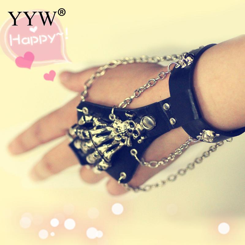 Unisex Cool Punk Rock Gothic Skeletschedel Hand Handschoen Ketting Armband Handschoen Ring Set Cool Mens Vrouwen Sieraden