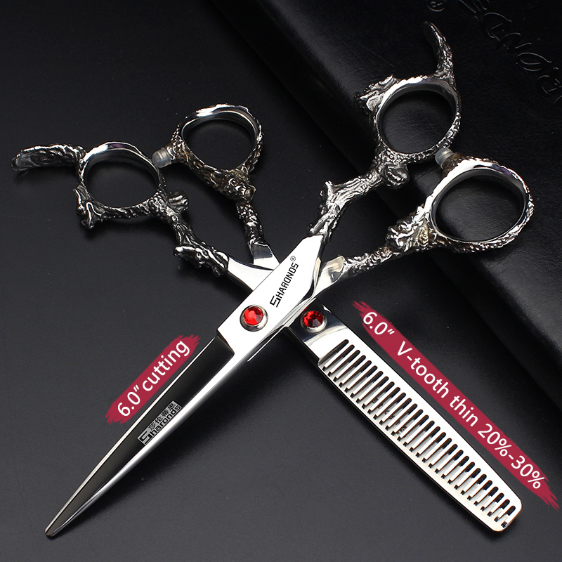 Tijeras de peluquero de 6 pulgadas y 7 pulgadas, tijeras profesionales japonesas de peluquería de acero 440C, herramientas de corte de adelgazamiento de cabello negro puro: violet
