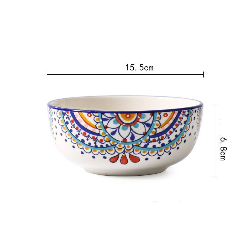 Mediterranean Geometric Pattern Plate Set Bowl Combination Ceramic Home Western Dish Dish Fruit Dessert Snack Cake Plate: D