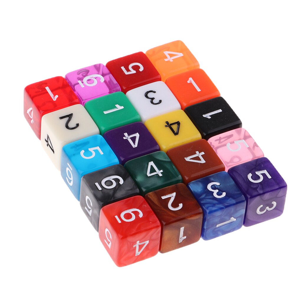 Set Van 20 Acryl Dobbelstenen 6-Zijdige Dobbelstenen W/Nummers, Voor Tafel Game Kids Math Practice