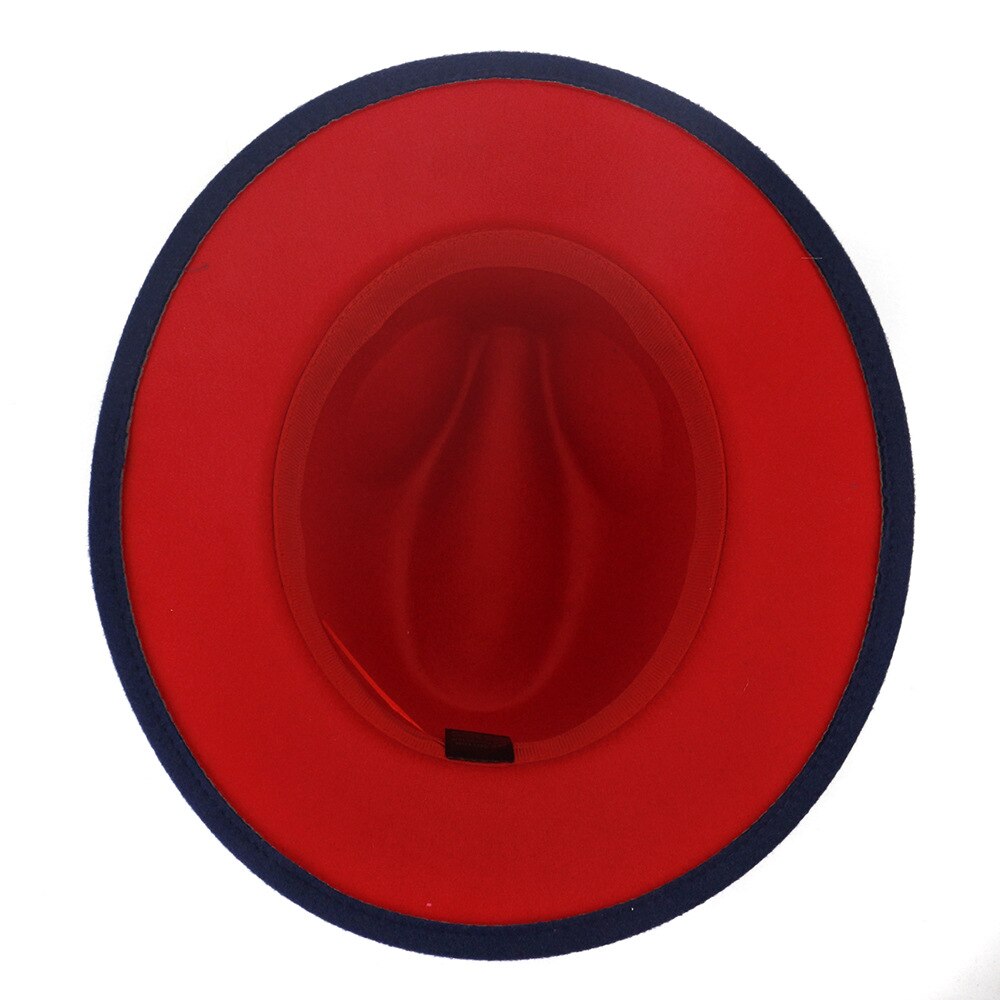 QBHAT-Sombrero de Jazz de fieltro para hombre y mujer, almazuela roja azul marino británico, visera plana, sombreros de Fedora de mezcla de lana, sombrero Vintage Panamá Trilby