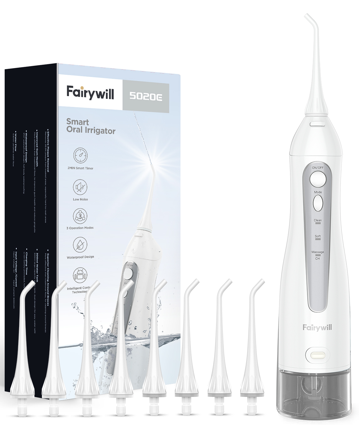 Fairywill Elektrische Schall- Zahnbürste &Ampere; Wasser Flosser USB Ladung Wasserdichte 5 Modi 3 Pinsel Köpfe Zahnbürsten Zähne Reiniger: 5020E-Gary