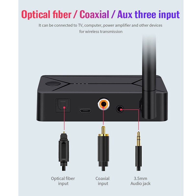 Bluetooth 5.0 Transmitter Coaxial Optical Fiber SPDIF Adapter 3.5mm AUX Stereo Hifi Wireless for TV PC Headphone