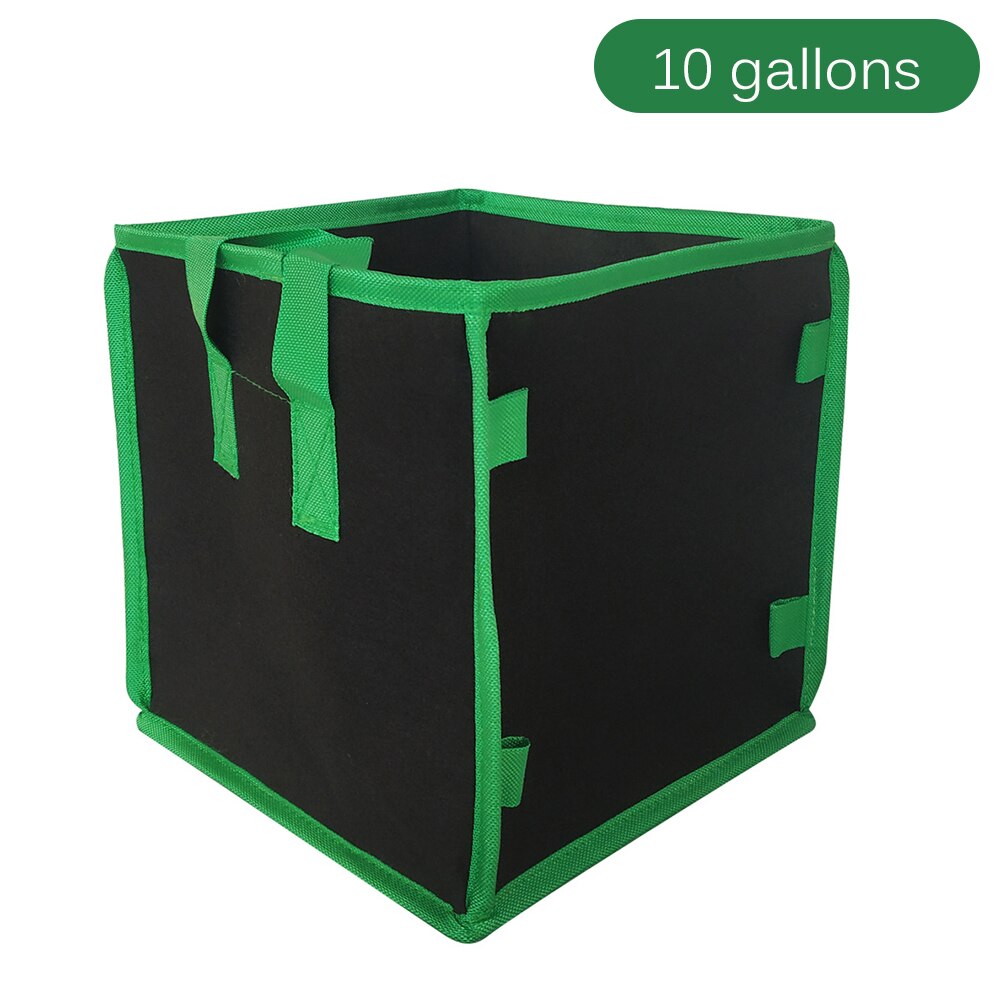 Vierkante Grow Bag 3/5/7/10 Gallon Plant Pot Niet-geweven Zwart Groen Tuin Gereedschap Draagbare planten Container Met Handvat: 10 Gallon
