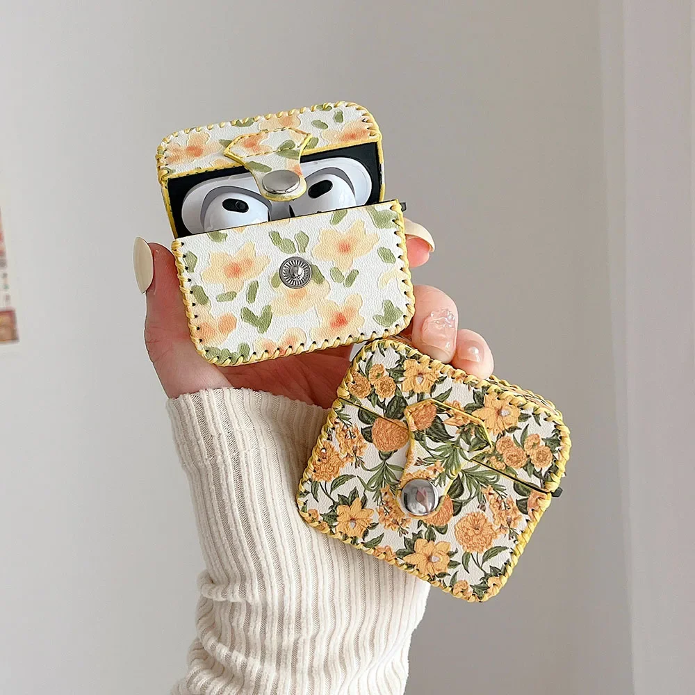 Étui Airpods 4 2 1 3 pour écouteurs, peinture à l'huile de fleurs, housse en cuir Vintage pour AirPod Pro, boîte de Protection