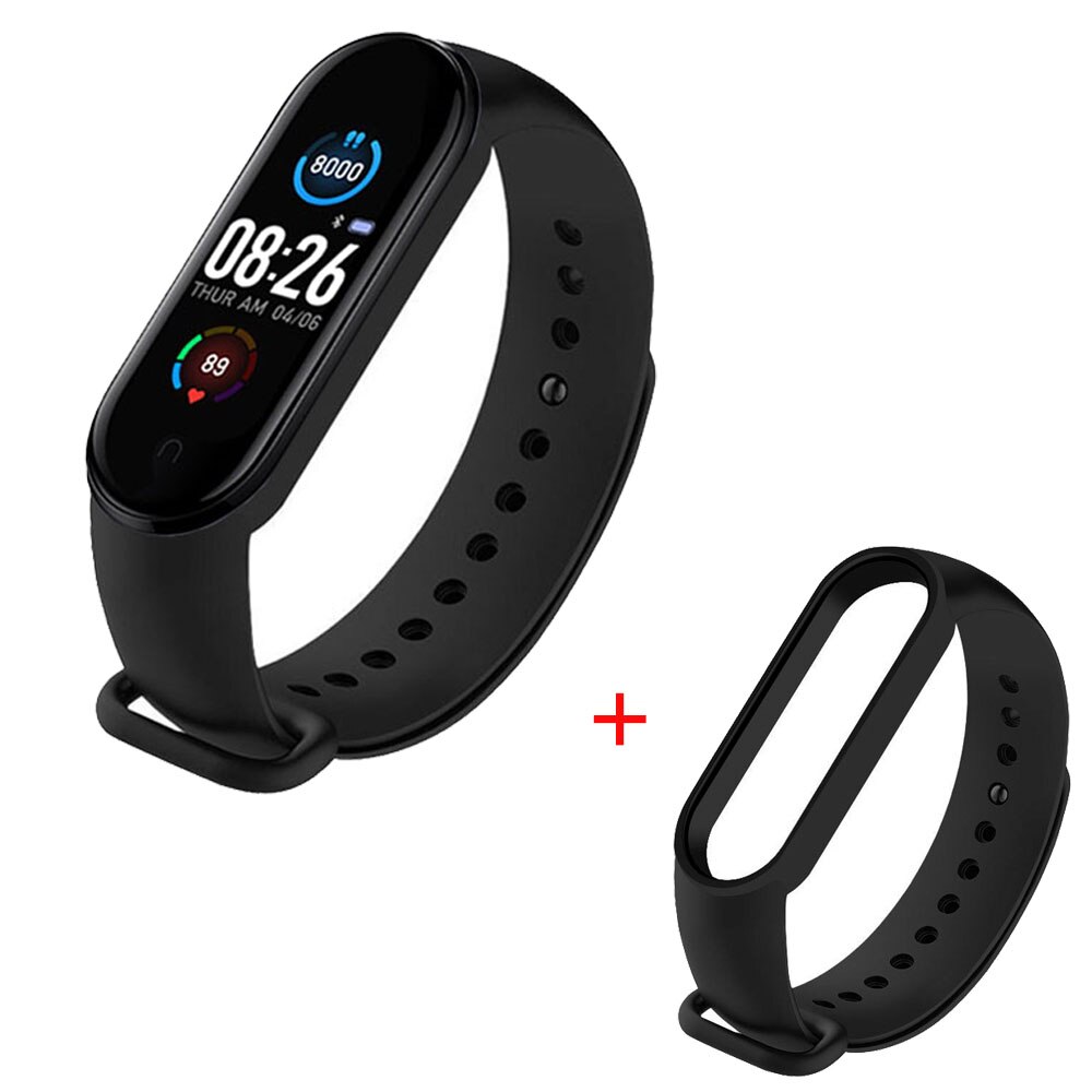 M5 slimme armbanden met kleurenscherm, sporttracker voor dames en heren, bluetooth fitnesshorloges, hartslagmeter en sportband voor android en ios: Zwart zwart