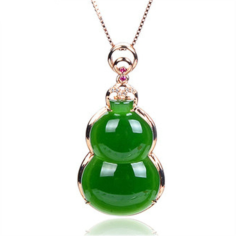 Natural Green Hetian Jade Gourd Pendant 925 Silver Necklace Chinese Carved Charm Jewelry Amulet for Women Lucky