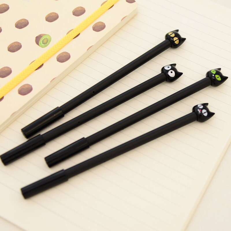 4X Nette Kawaii Schwarz Katze Gel Stift Schreiben Schreibwaren Schule Bürobedarf 0,5mm