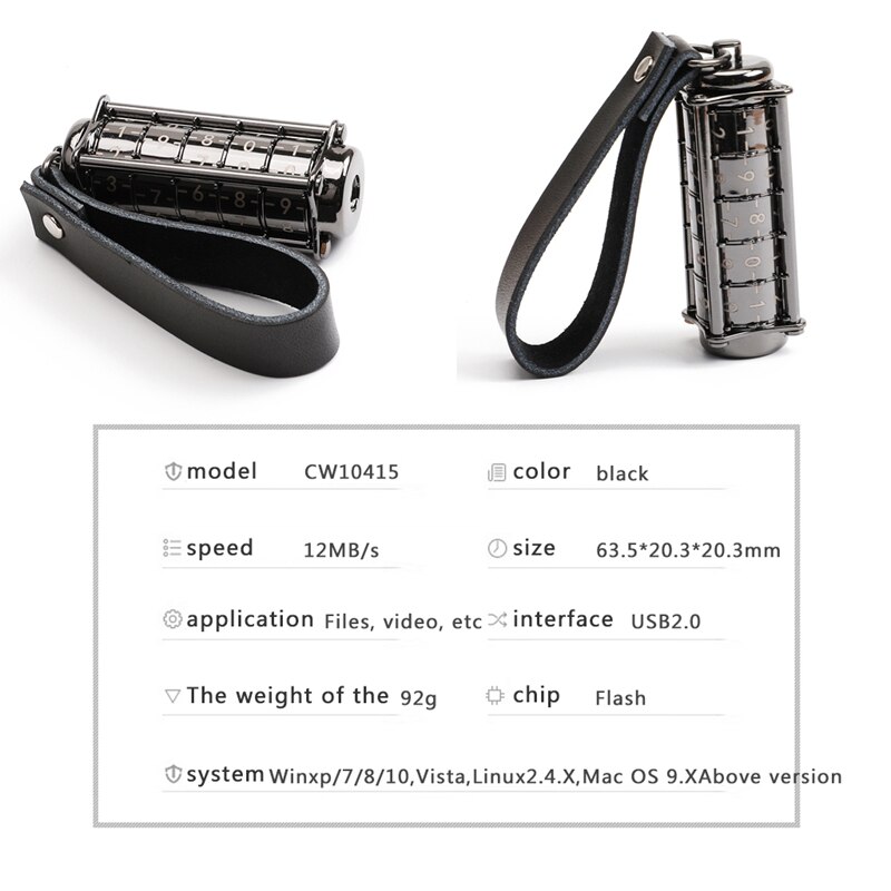 Mini usb flash drive roterende hoge snelheid u stick memory stick 64gb met een mechanisch combinatieslot