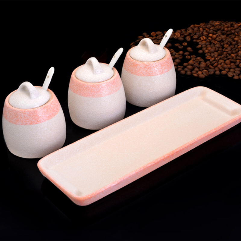 Japanese Seasoning Jar Set Kitchen Supplies Spice Jar Three-piece Set Ceramics Pink Seasoning Box Salt Shaker Spice Container