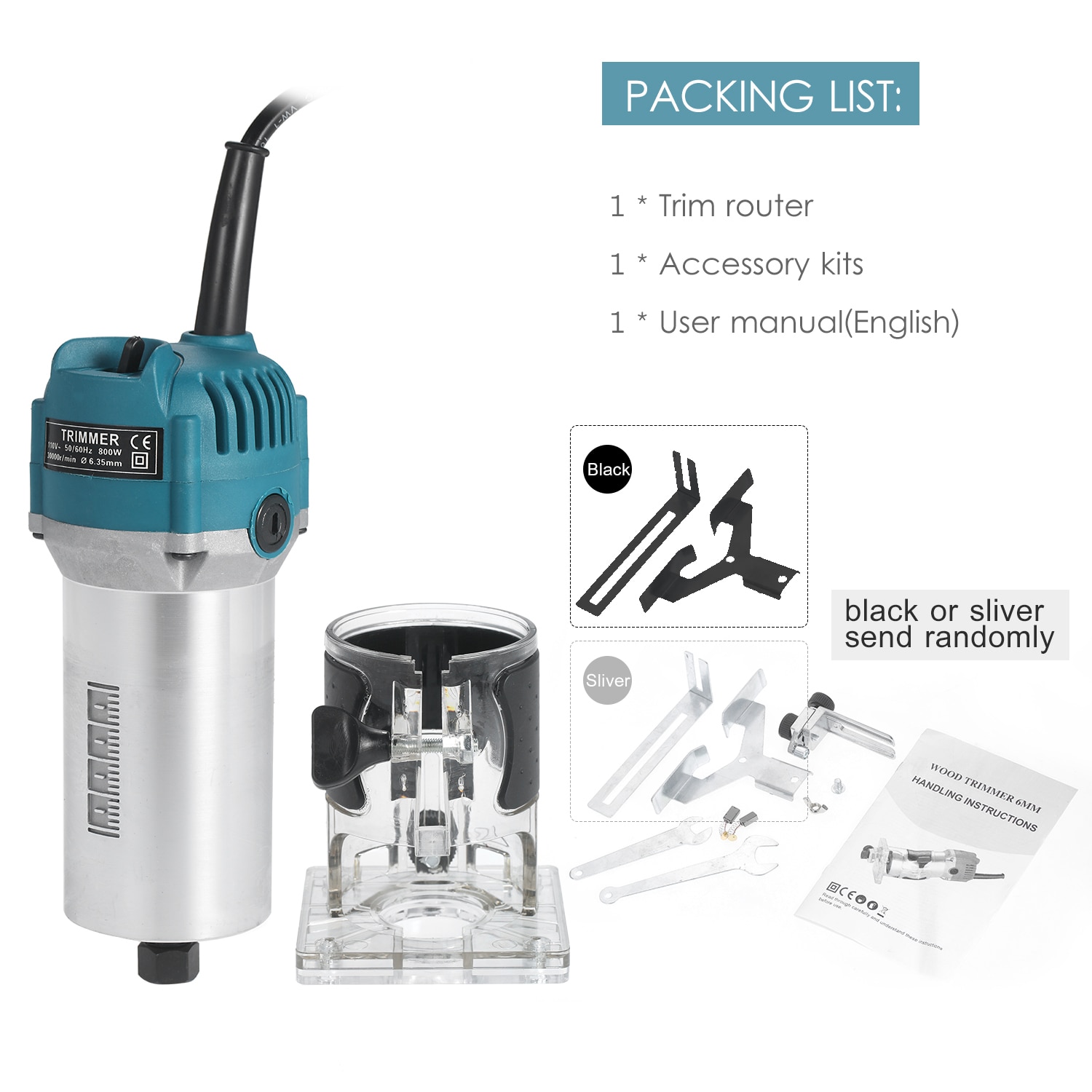 220V 800W Trim Router 30000r/min with Base Electric Trimmer Compact Palm Router Corded for Woodworking Trimming Slotting Notchin: US Plug without box