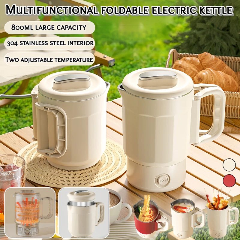 800ml 3 in1 Electric Kettle 304 Stainless Steel Folding Travel Kettle Portable Household Multi-function Cooking Pot Pot