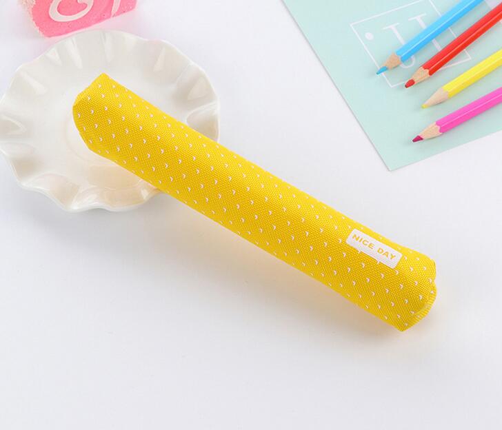 1pcs/lot Solid Color Polka Dot Pencil Bag for School Students , Candy Color Slim Long Pencil Bag: YELLOW