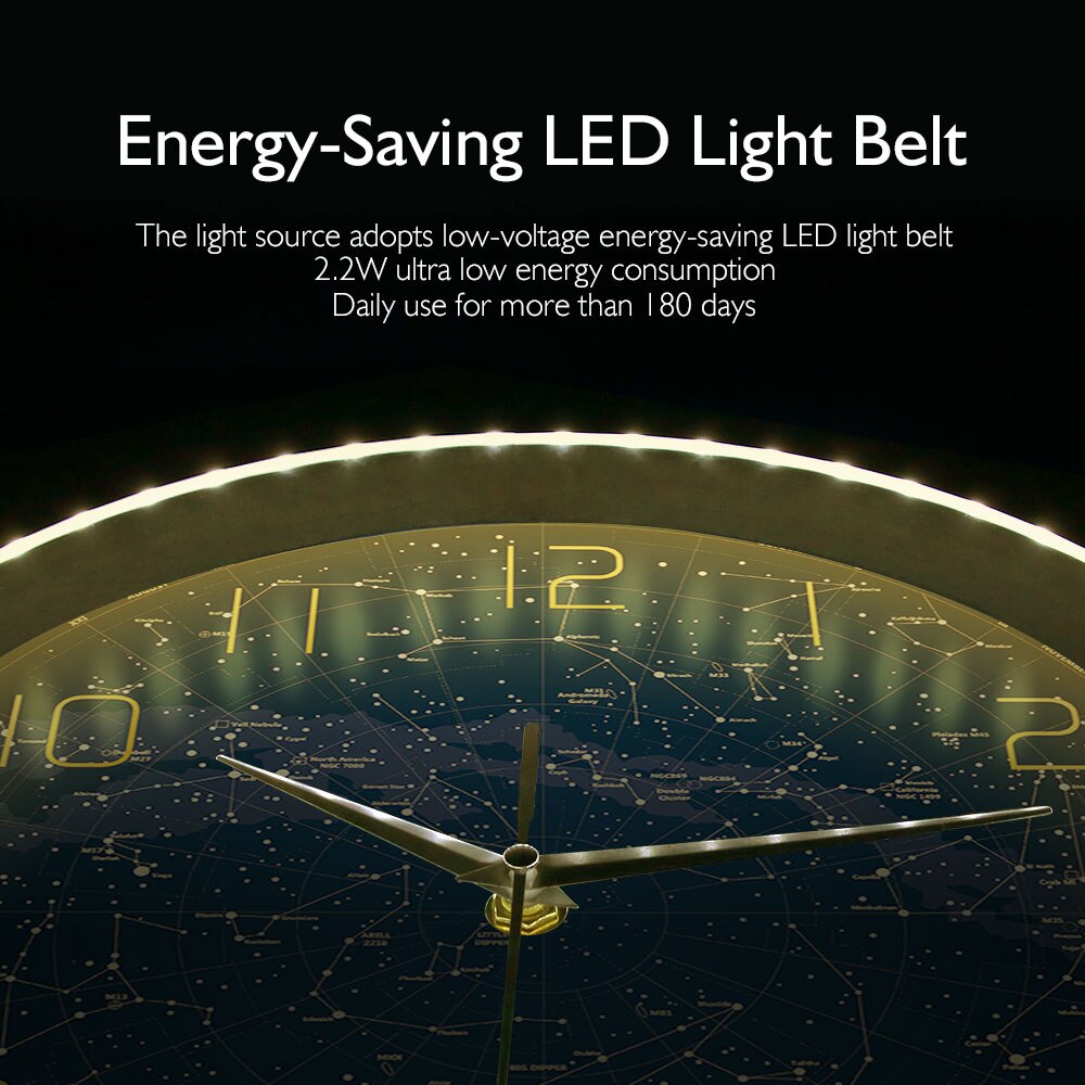 The Evening Sky Map Sound Activated LED Lighting Wall Clock Northern Hemisphere Stars Chart Silent Swept Night Light Wall Clock