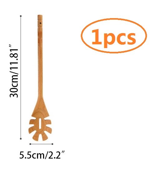 Utensilios de cocina de madera de haya Natural, 30cm, herramientas de cocina, cuchara de madera, pala, servidor de espagueti, ranurado: 1x spaghetti server