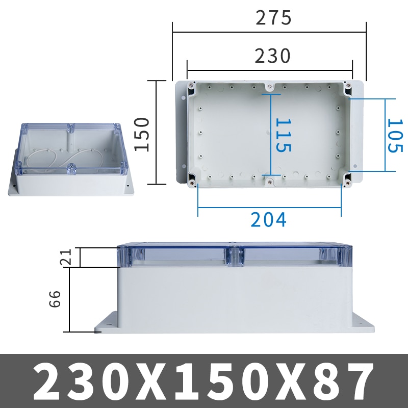 IP67 Plastic Transparent Box Waterproof Enclosure Electronic Project Outdoor Instrument Electrical Project Box Junction Housing: 230-150-87