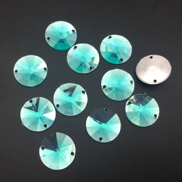 14mm 50 stuks Ronde Naaien Acryl Rhinestone Naai Op Punt Facet Kristallen Plaksteen Twee Gaten Rivoli Naai-On kledingstuk Stenen: green zircon
