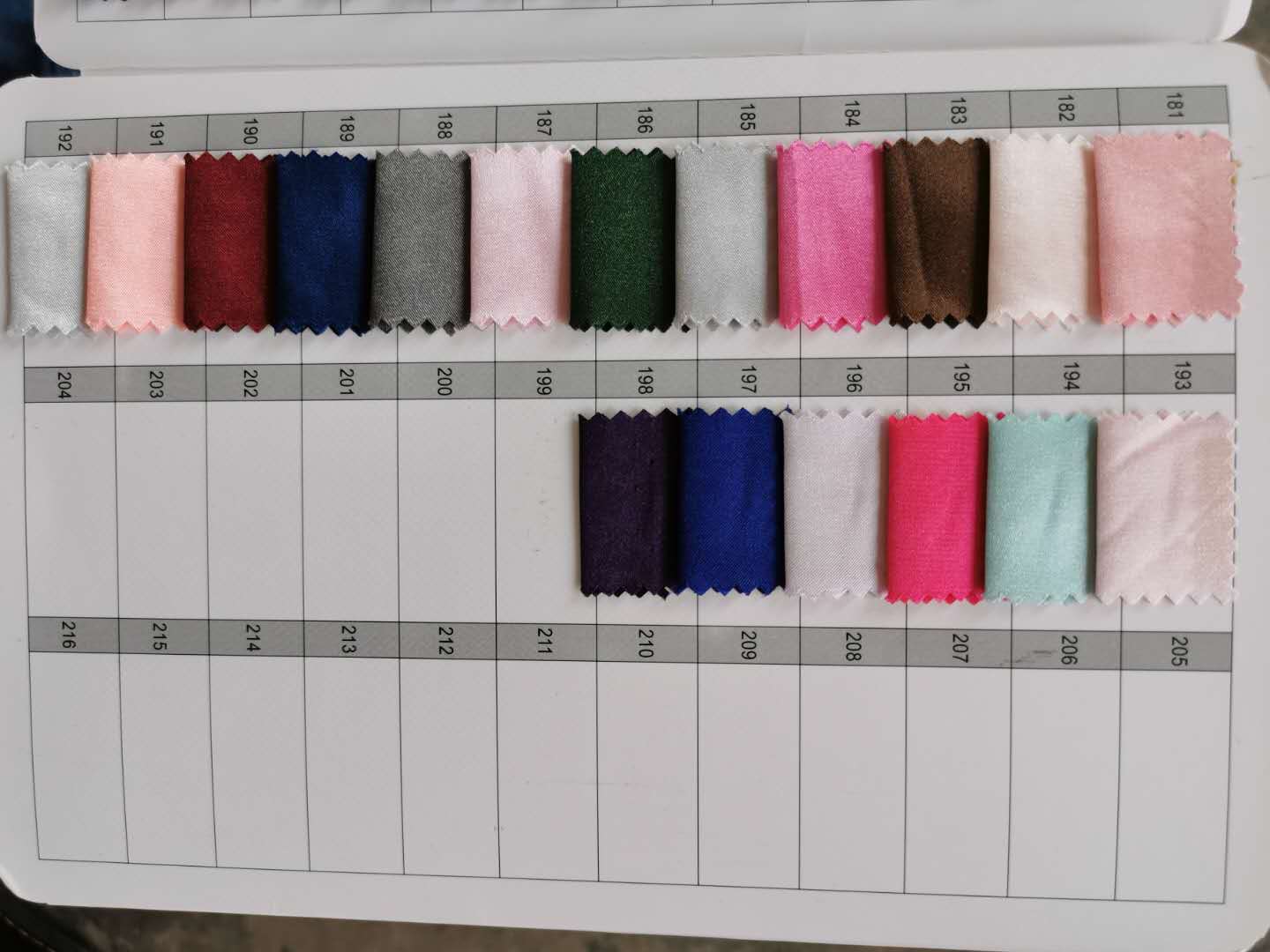 The Satin Fabric Color Swatch