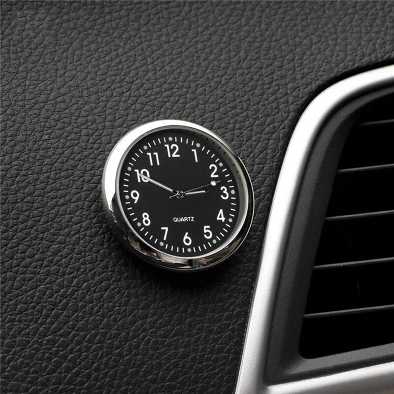 Mini Car Boat Quartz Watch Stick-On Clock Decorative Luminous Analog Pocket Watch Clock Easy Read Car Ornament: Black A