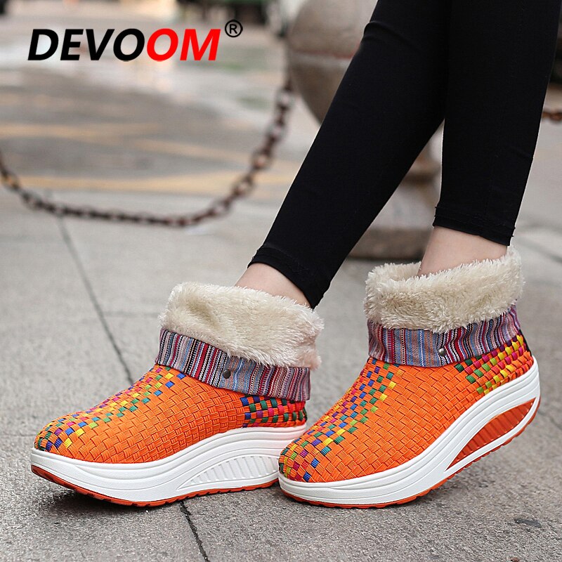 Winter High Top Swing Toning Shoes Women Warm Plush Fitness Shoes Ladies Wave Sport Slimming Shoes Wedge Sneakers Women Size 40