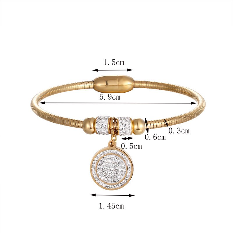 Beautiful Full Zircon Circle Charm Bracelet Bangle For Women Stainless Steel Magnet Clasp With Snake Chain Gold Plating Bangle