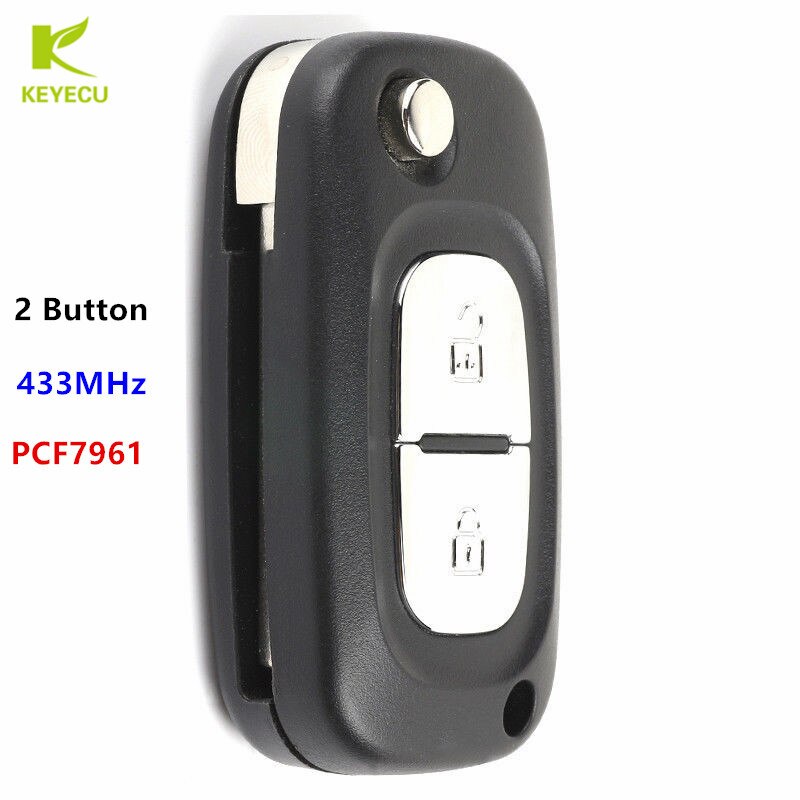 Keyecu Vervanging Flip Afstandsbediening Sleutelhanger 2 Knoppen 433Mhz PCF7961 Voor Renault Clio 3, Kangoo, Master, twingo, Modus P/N: 1618477A
