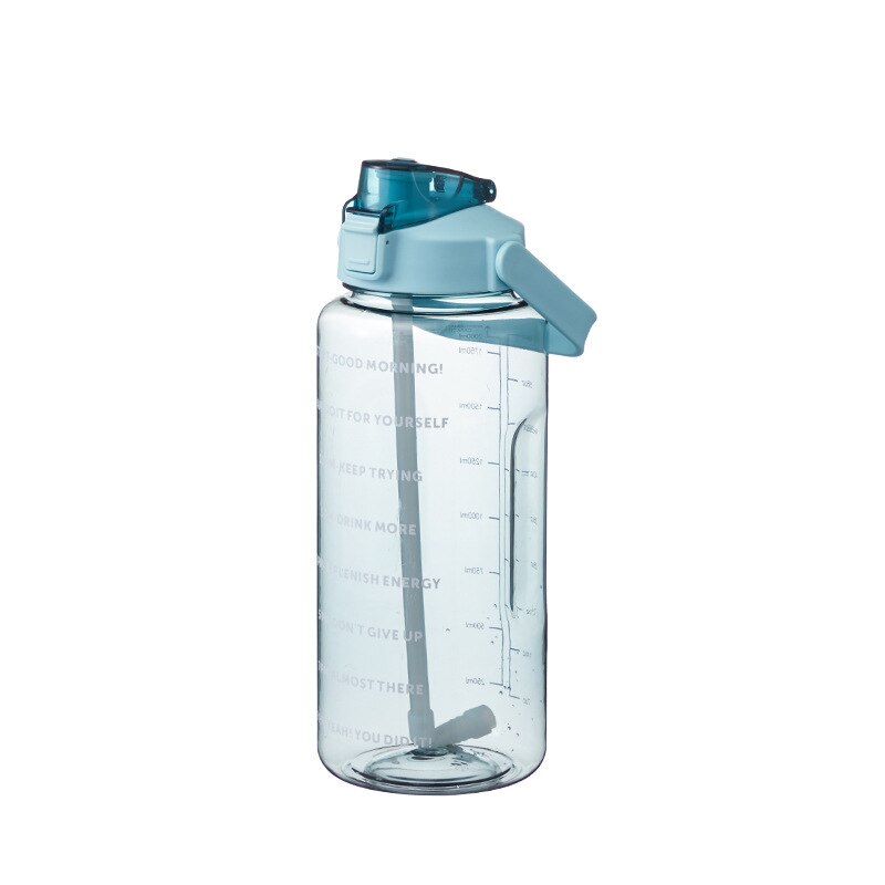 2L Grote Capaciteit Waterfles Met Tijd Marker Portable Bpa Gratis Stro Cup Lekvrij Drinken Fles Outdoor Sport Fitness Jug: Green-Straight